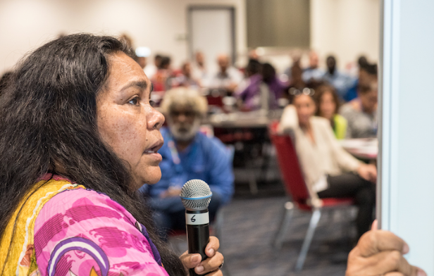 A woman speaking at the First Nations Regional Dialogue in Darwin