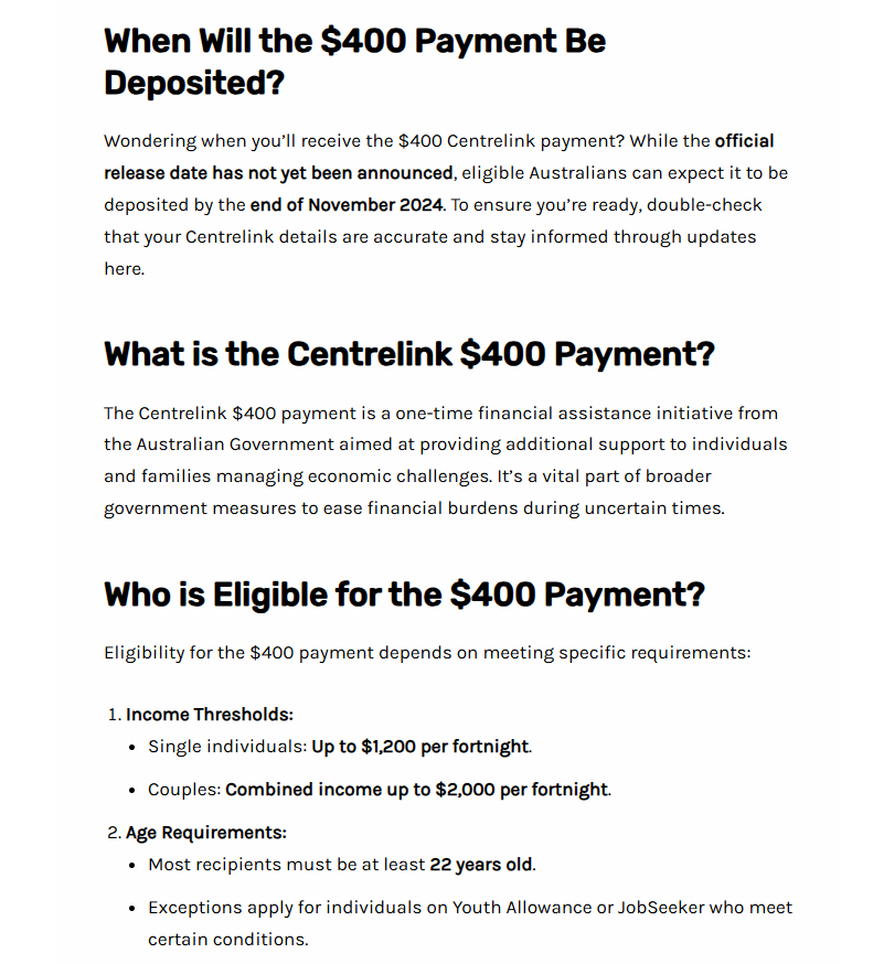 Centrelink $400 Payment Deposit Date